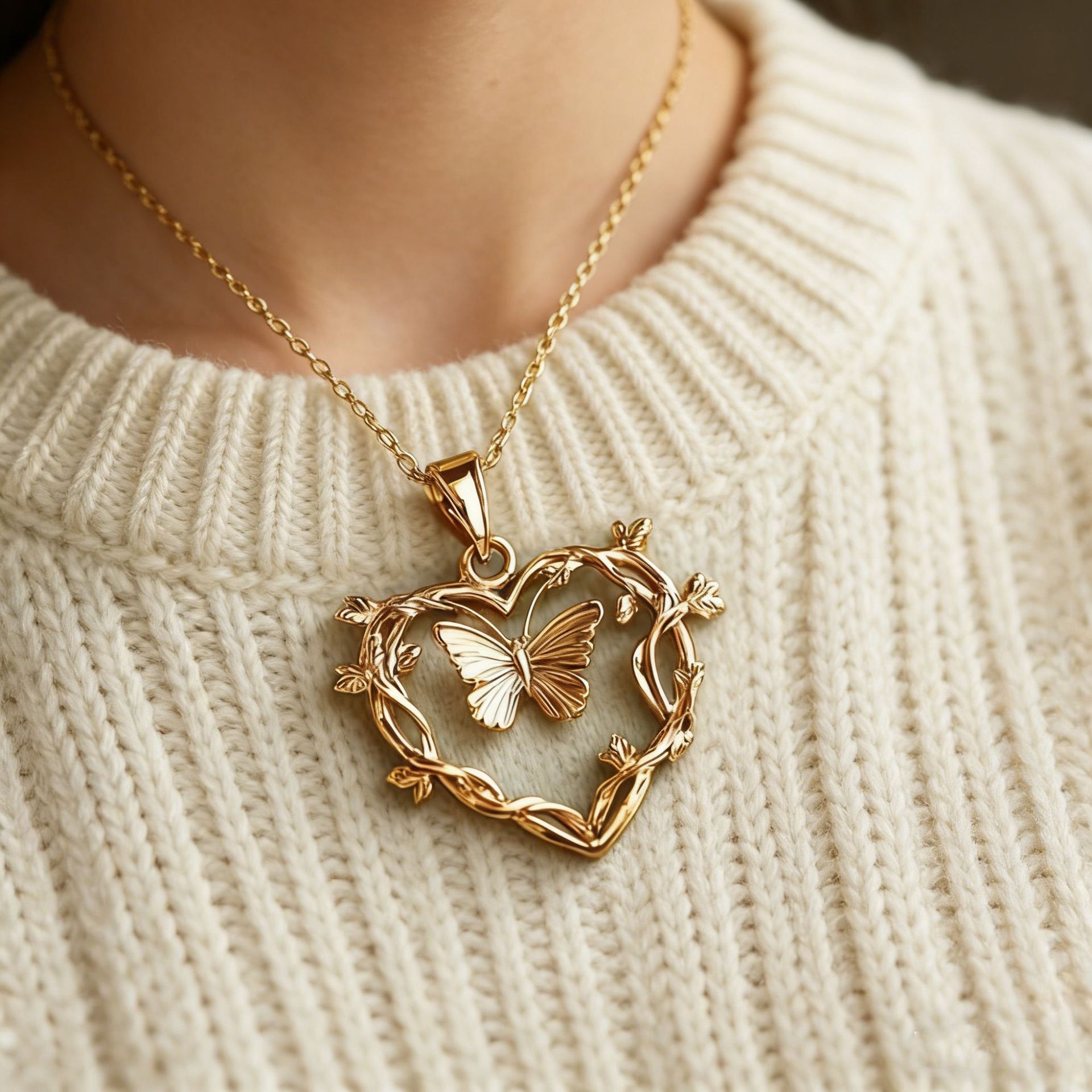 Forest Style Heart Shaped Butterfly Vine Necklace Vera Lux