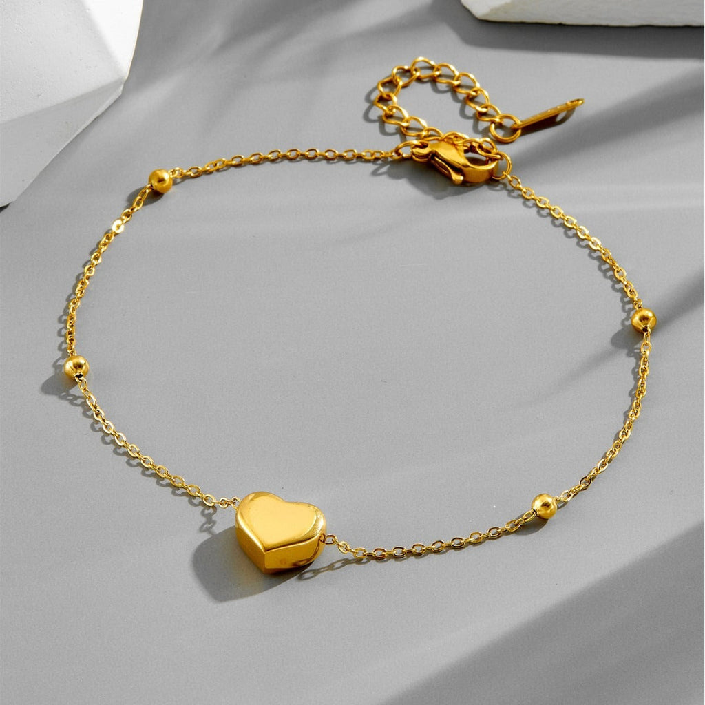 3D Heart 18k Gold Titanium Steel Anklet Vera Lux