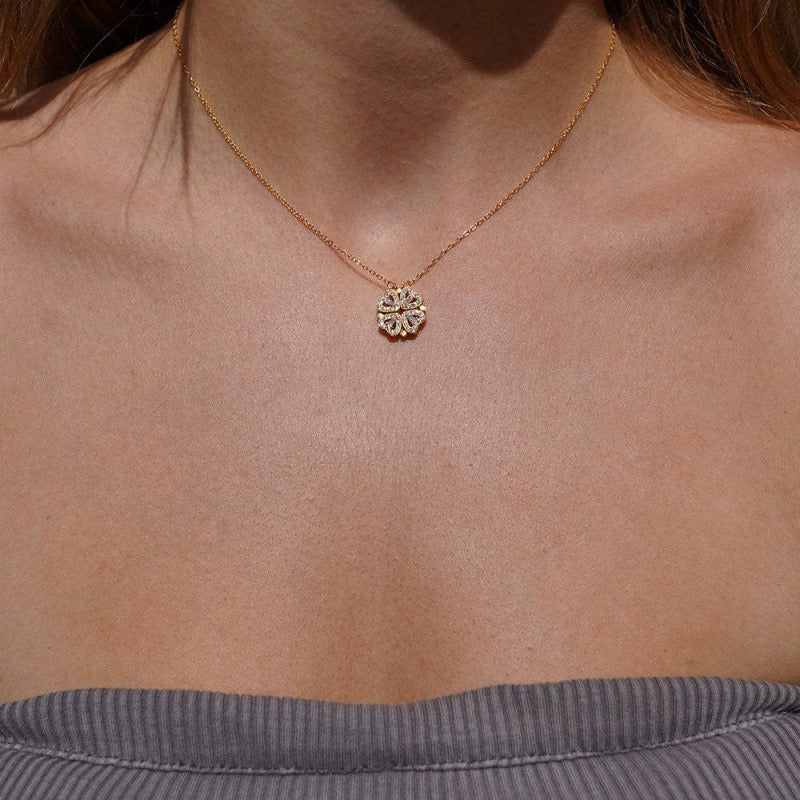 Heart-shaped four-leaf clover necklace with micro-inlaid zircon Vera Lux