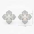 925 Sterling Silver Elegant Floral Pearl and Sparkling Accent Stud Earrings in White Metal Vera Lux