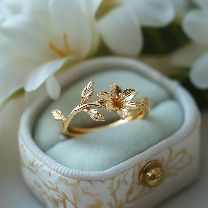 Fashionable 18K Gold Branch And Cherry Blossom Ring Vera Lux