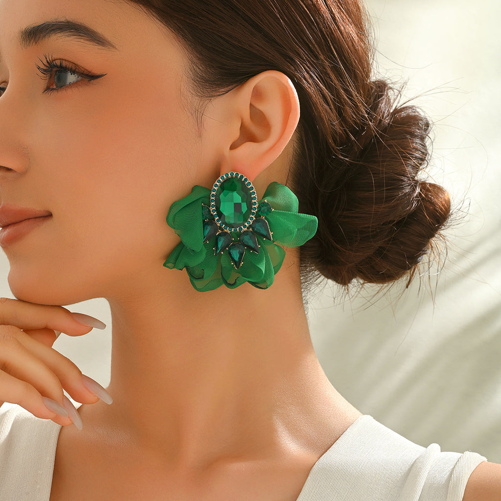 Handmade Coloful Glass Chiffon Flower Stud Earrings For Women Bold Fashion Jewelry Party Prom Vacation Vera Lux