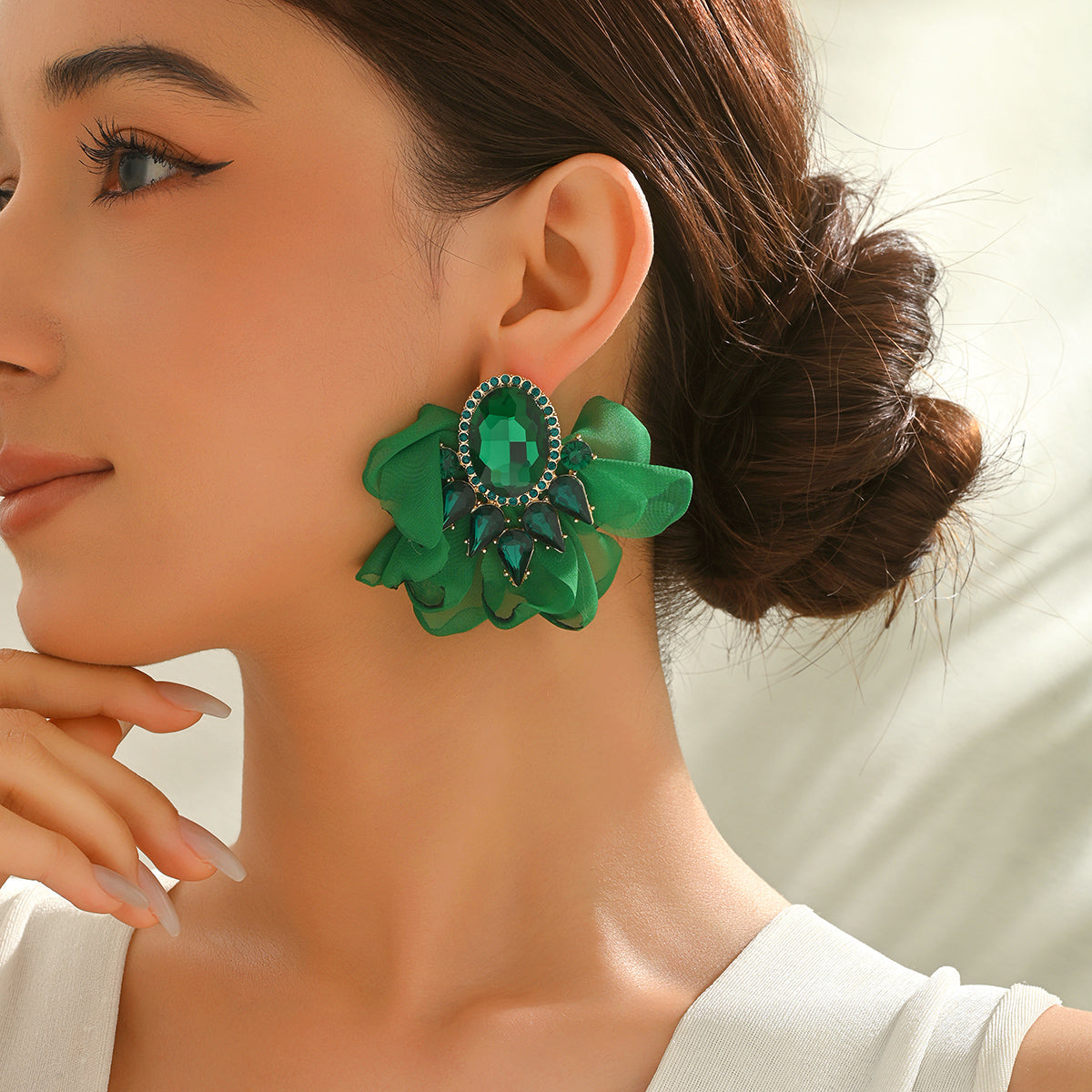 Handmade Coloful Glass Chiffon Flower Stud Earrings For Women Bold Fashion Jewelry Party Prom Vacation Vera Lux
