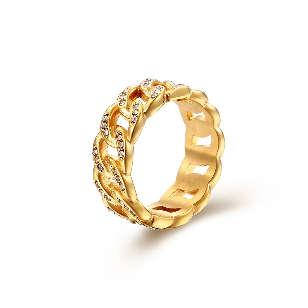 Titanium Steel Cuban-link Ring With Rhinestones Vera Lux