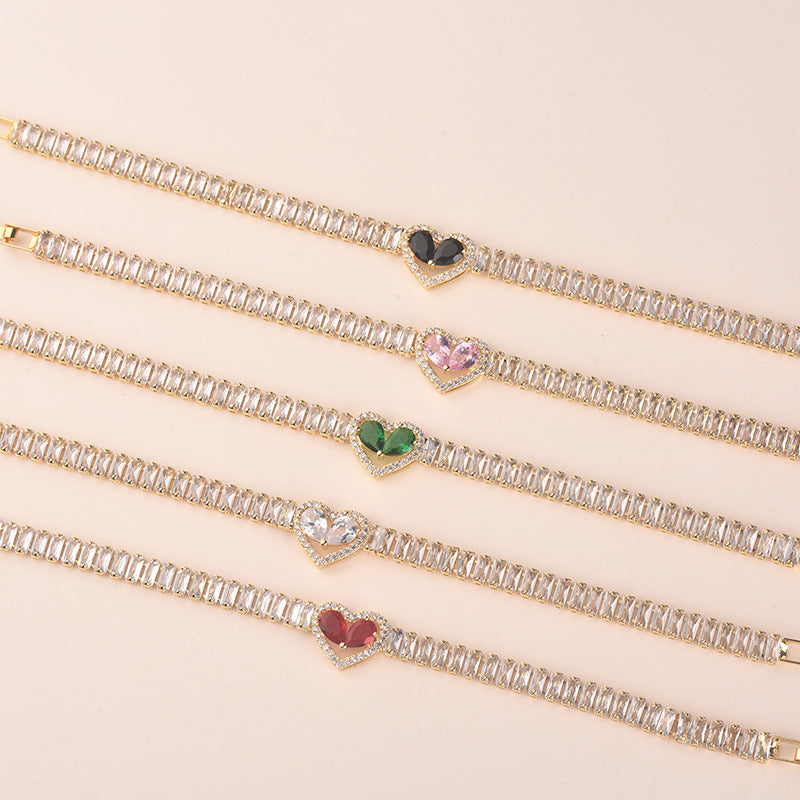 Golden Heart-Shaped Bracelet With Diamonds Light Luxury Handmade Love-Heart Design Vera Lux