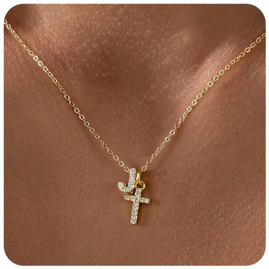 Zircon Inlaid 26 Letter Cross English Necklace Vera Lux