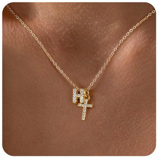 Zircon Inlaid 26 Letter Cross English Necklace Vera Lux