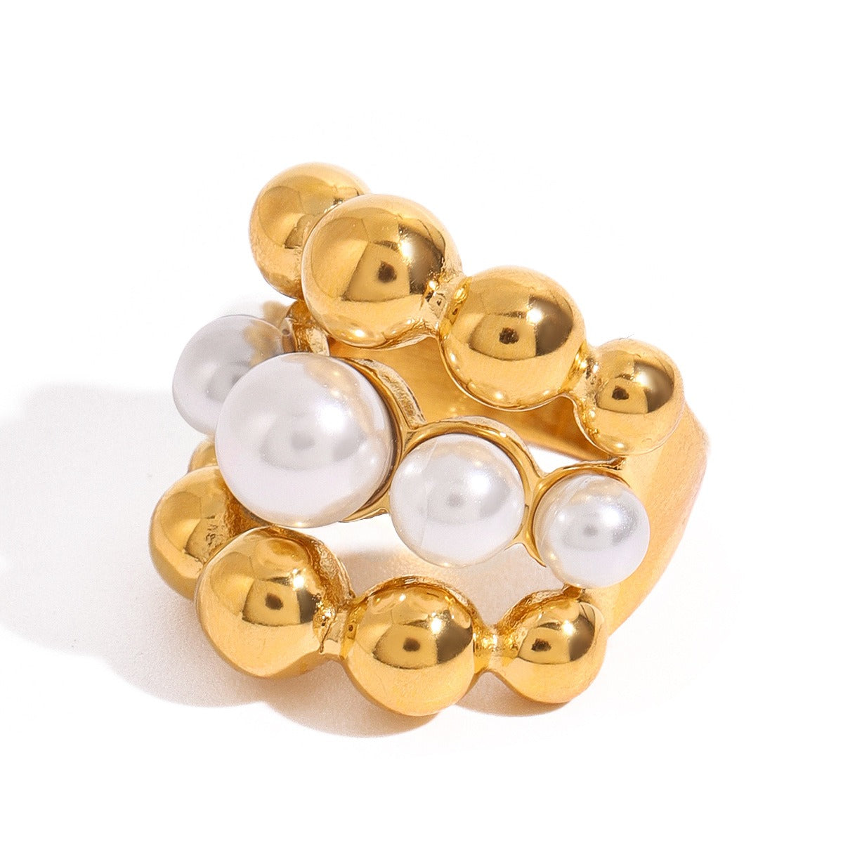 18K gold multi-layer round beads with pearl design exquisite high-end ring Vera Lux
