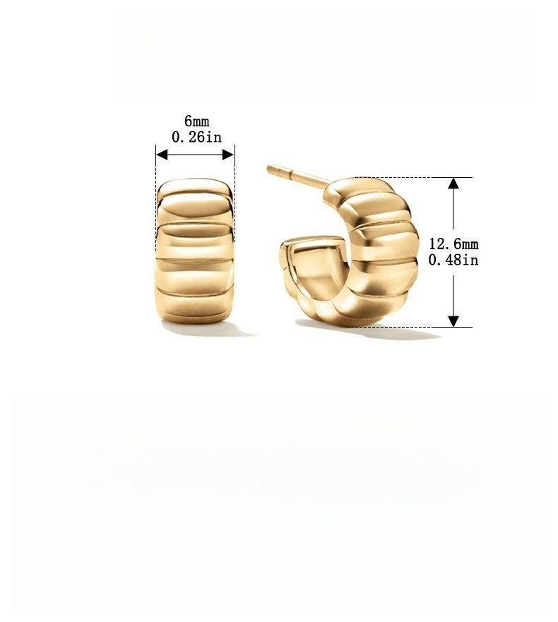 18K gold-plated, solid sterling silver C-shaped hoop earrings. Vera Lux