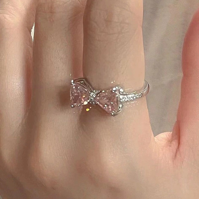 Bow Heart Ring,  Zircon, Open Band For Women,  Hot Sale, Live Streaming Style, French Delicate Micro-set Finger Ring Vera Lux