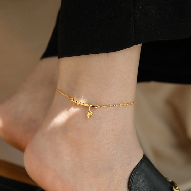 18k gold rising step by step titanium steel bamboo anklet Vera Lux