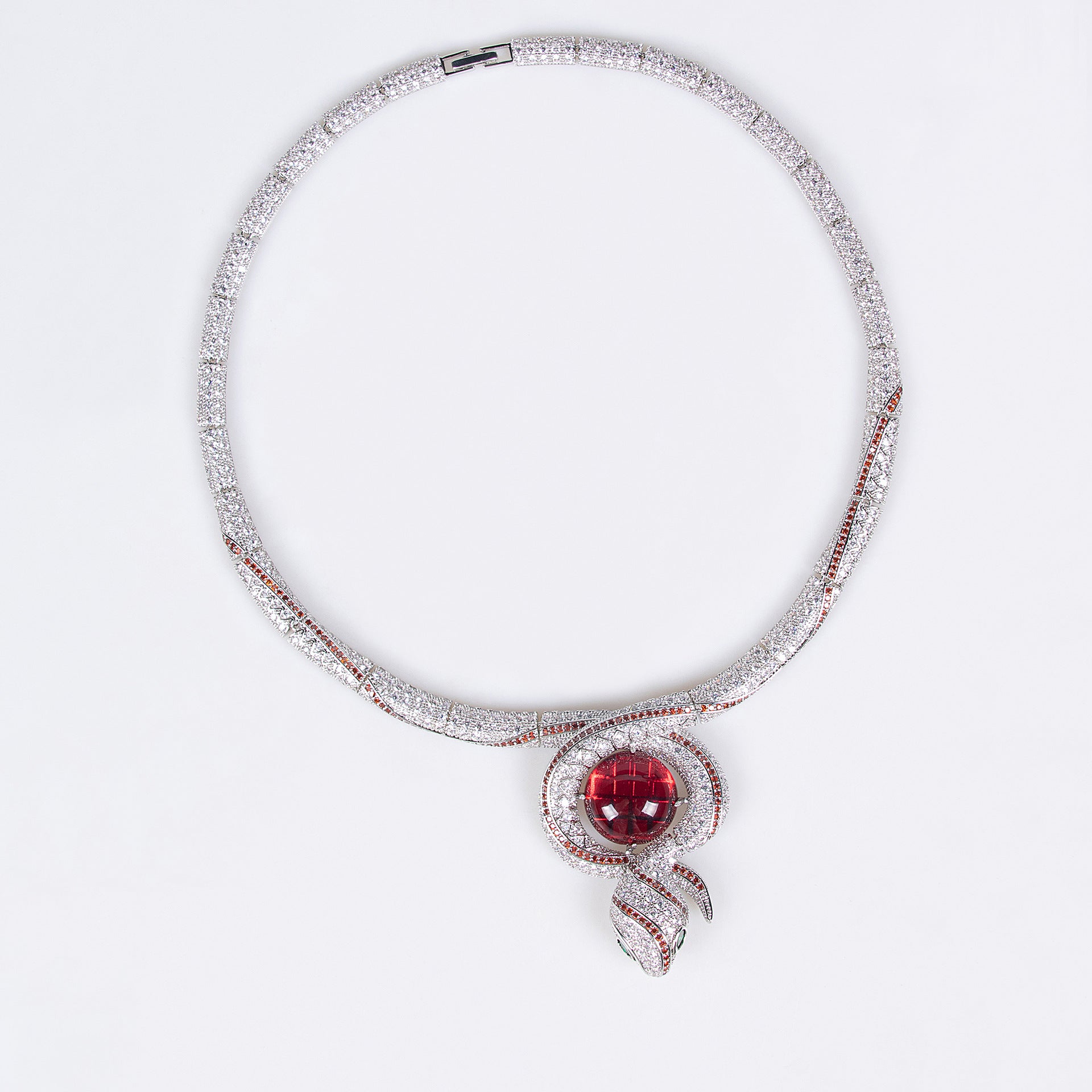 S925 Silver Snake-Themed Necklace with Diamond Accents Vera Lux
