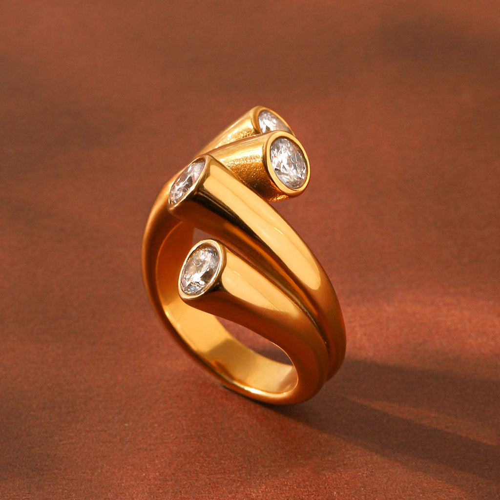 Colorfast Titanium Steel Stainless Steel Zircon Ring Vera Lux