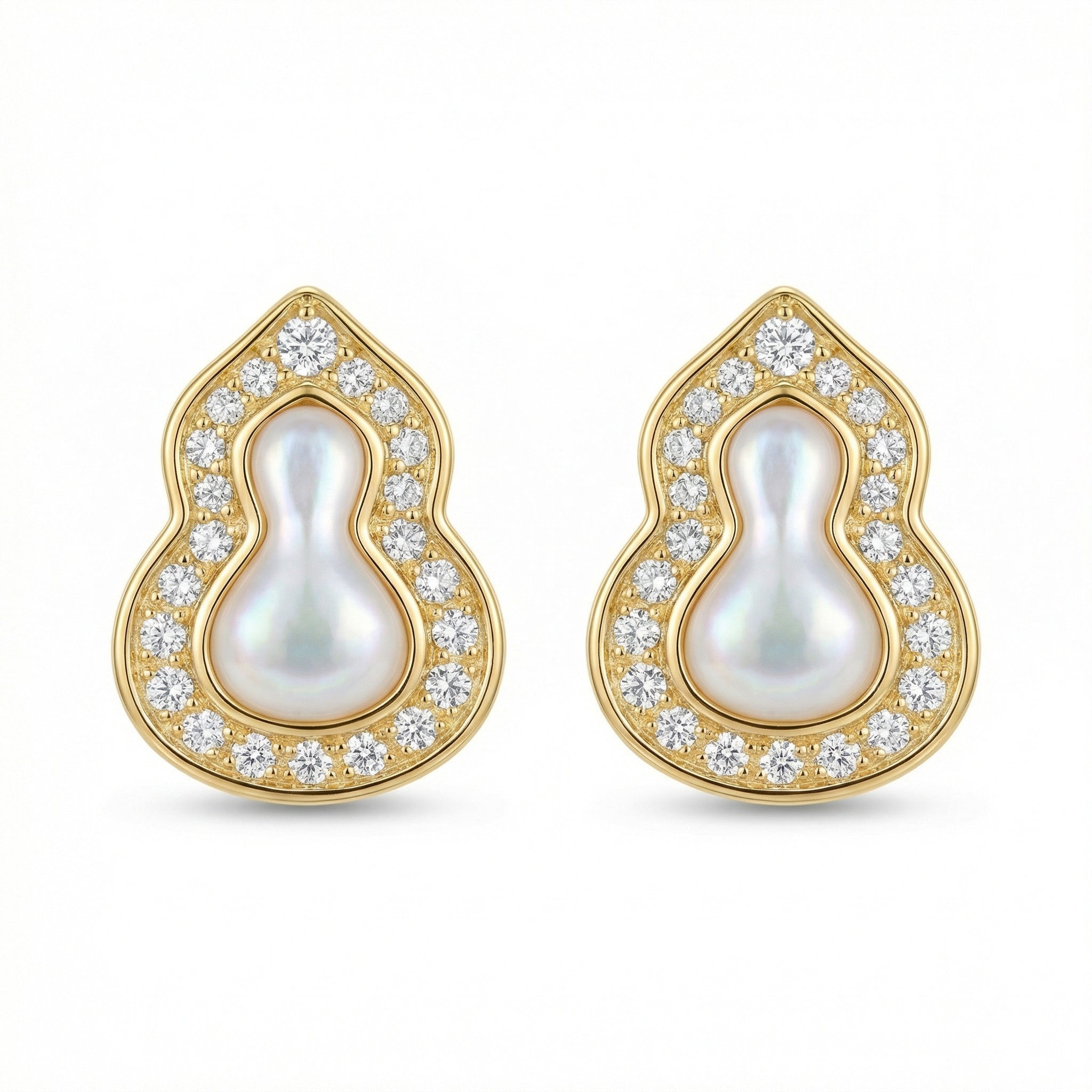 925 Sterling Silver Exquisite Mother-of-Pearl and CZ Gourd-Shaped Stud Earrings Vera Lux