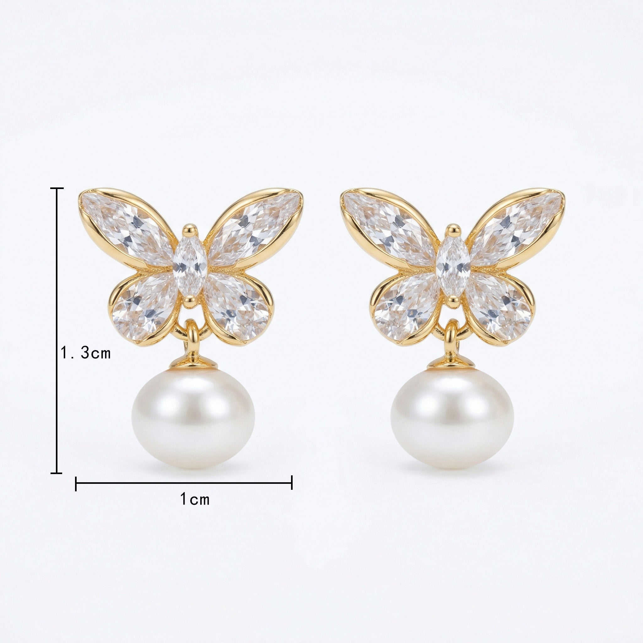 925 Sterling Silver Elegant Crystal Butterfly and Lustrous Pearl Drop Earrings Vera Lux