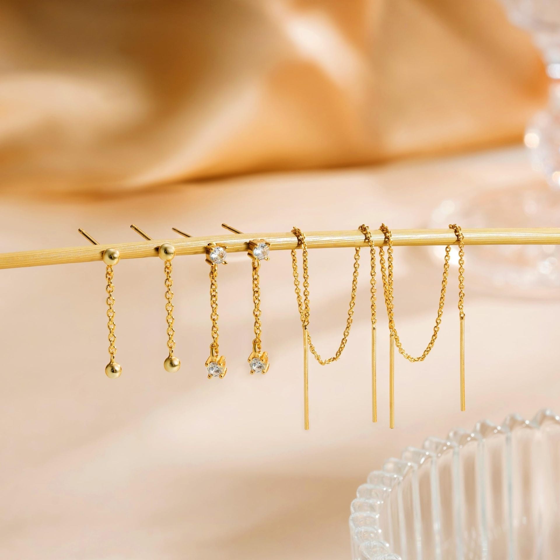 18K Gold and Zircon Tassel Earring Set (3-Piece) Vera Lux