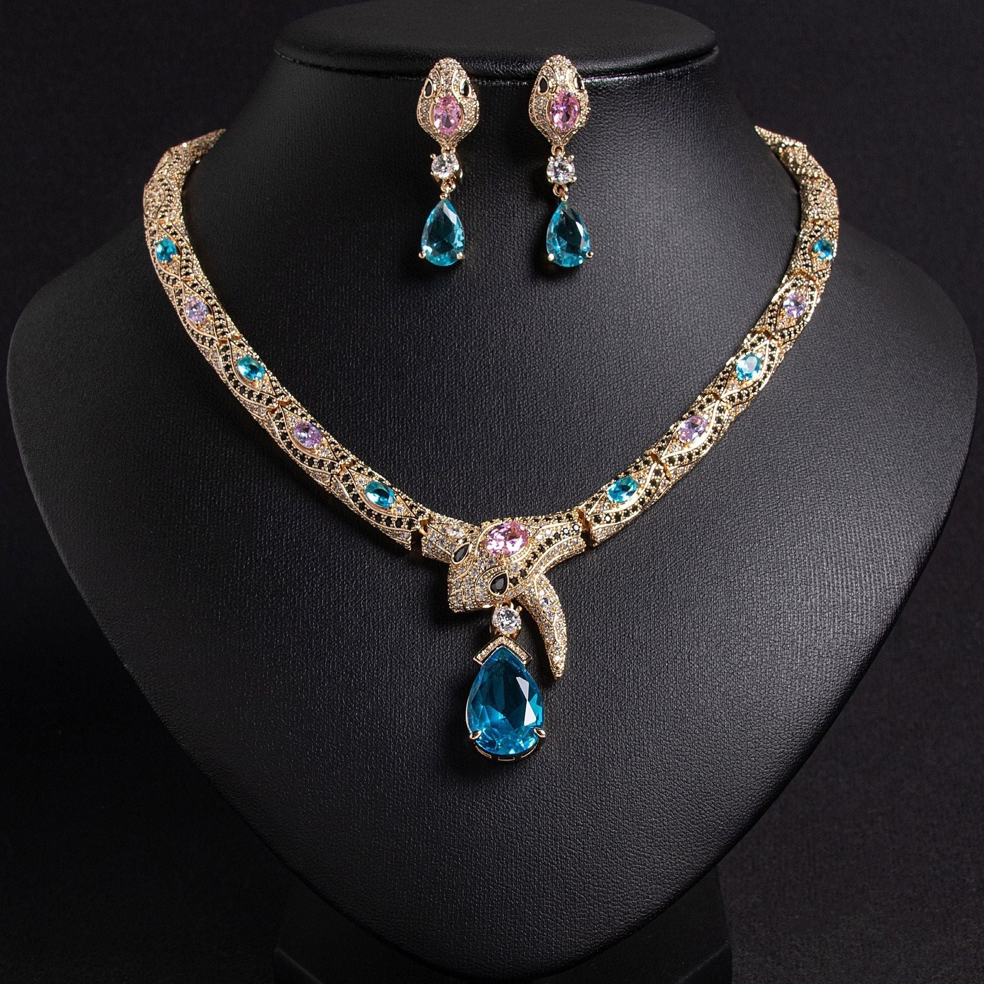 S925 Silver & Zircon Snake Necklace and Earring Set Vera Lux