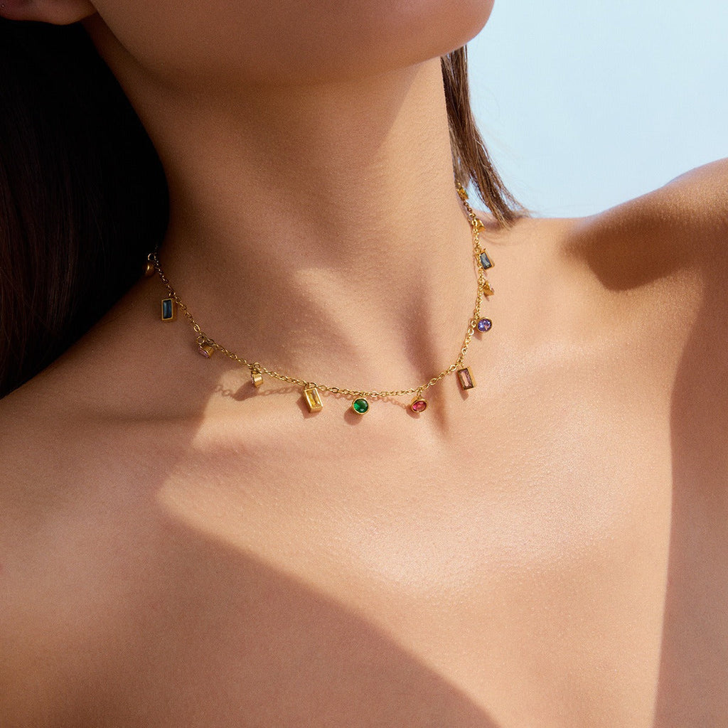 18K gold inlaid geometric gemstone design exquisite dazzling necklace Vera Lux