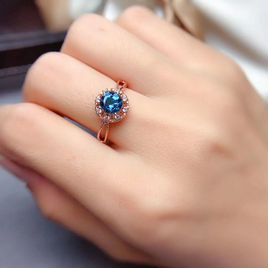 New Style Natural London Blue Topaz Open Ring For Women Vera Lux