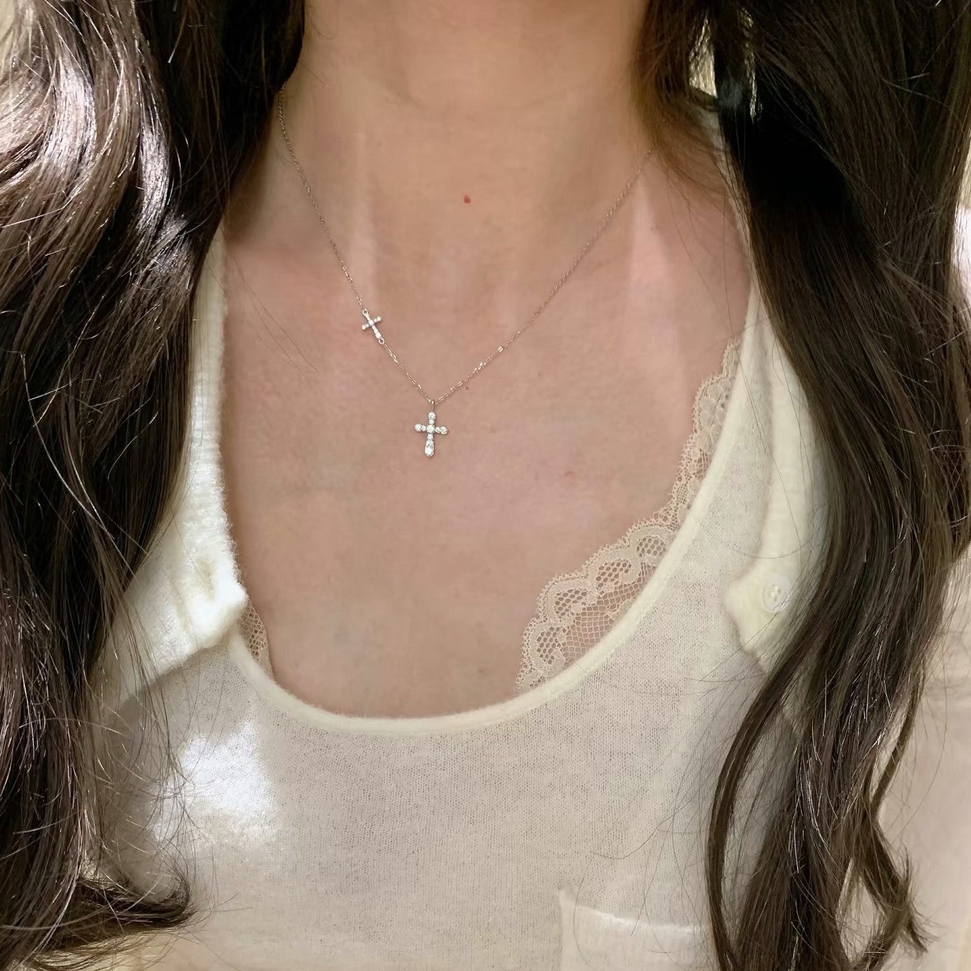 Vintage Full-Diamond Gemini Cross Necklace For Women Vera Lux