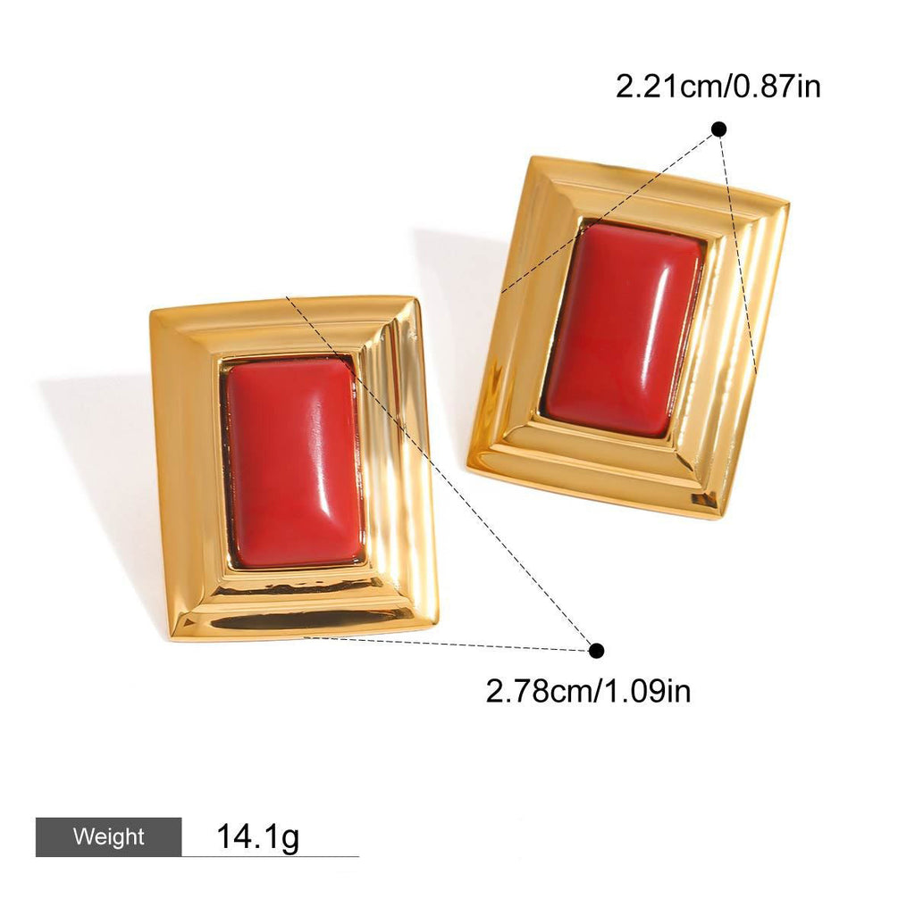 18K gold geometric square with texture design classic retro earrings Vera Lux