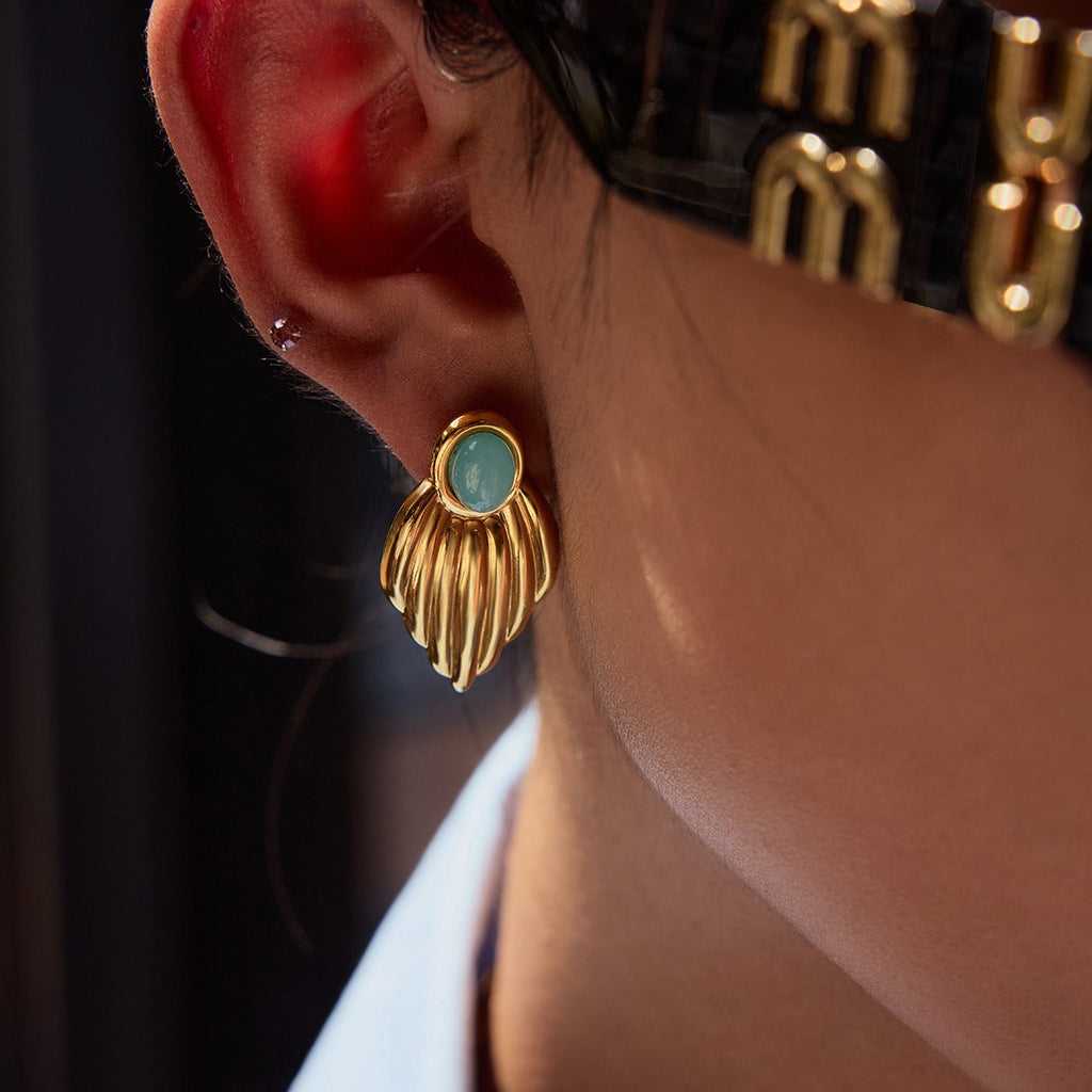 18K gold geometric inlaid gemstone design exquisite noble earrings Vera Lux