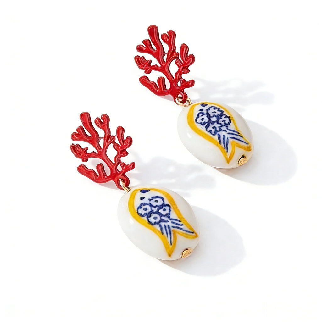 Marine-style Ceramic Shrimp And Fish Earrings Fashionable Vera Lux