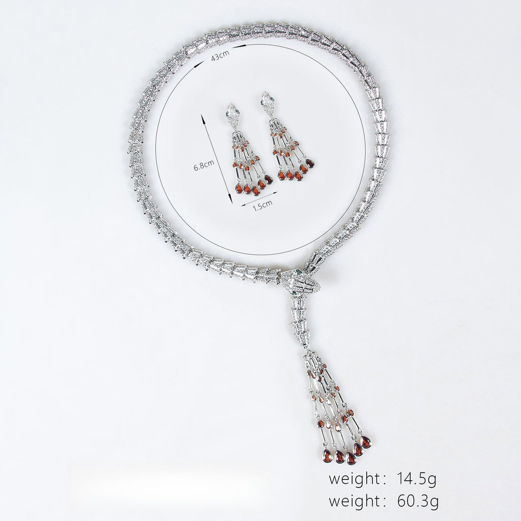 Serpentine Tassel Necklace with Diamonds and Zirconia Vera Lux