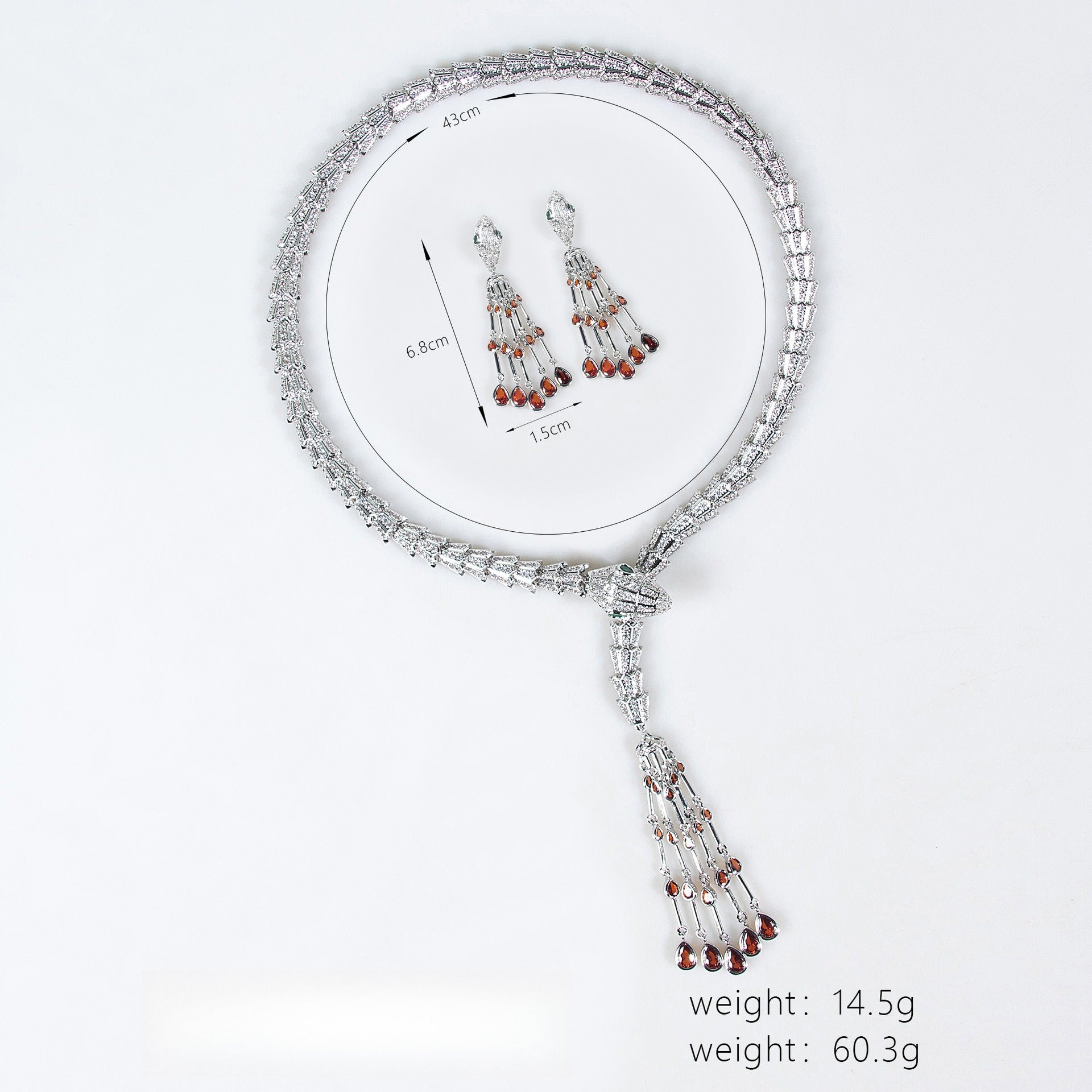 Serpentine Tassel Necklace with Diamonds and Zirconia Vera Lux