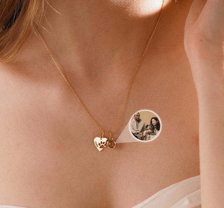 Personalized Heart & Paw Print Photo Custom Necklace Vera Lux