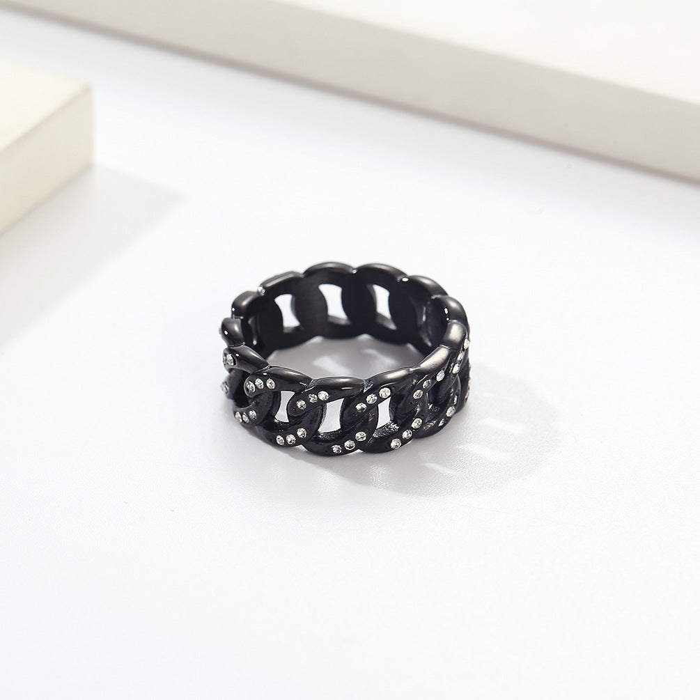 Titanium Steel Cuban-link Ring With Rhinestones Vera Lux