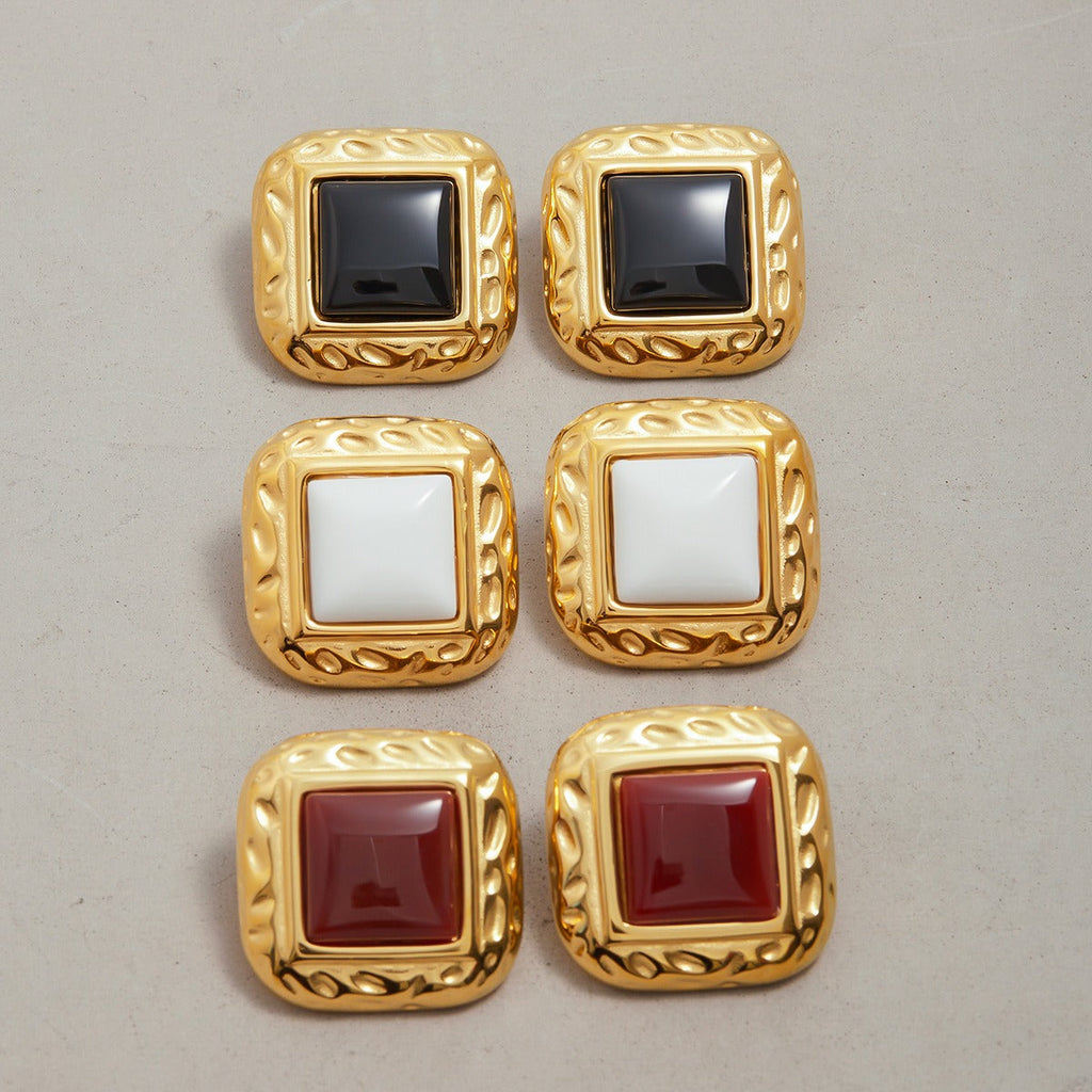 18K gold geometric square with texture design classic retro earrings Vera Lux