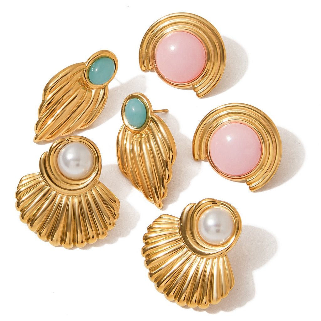 18K gold geometric inlaid gemstone design exquisite noble earrings Vera Lux