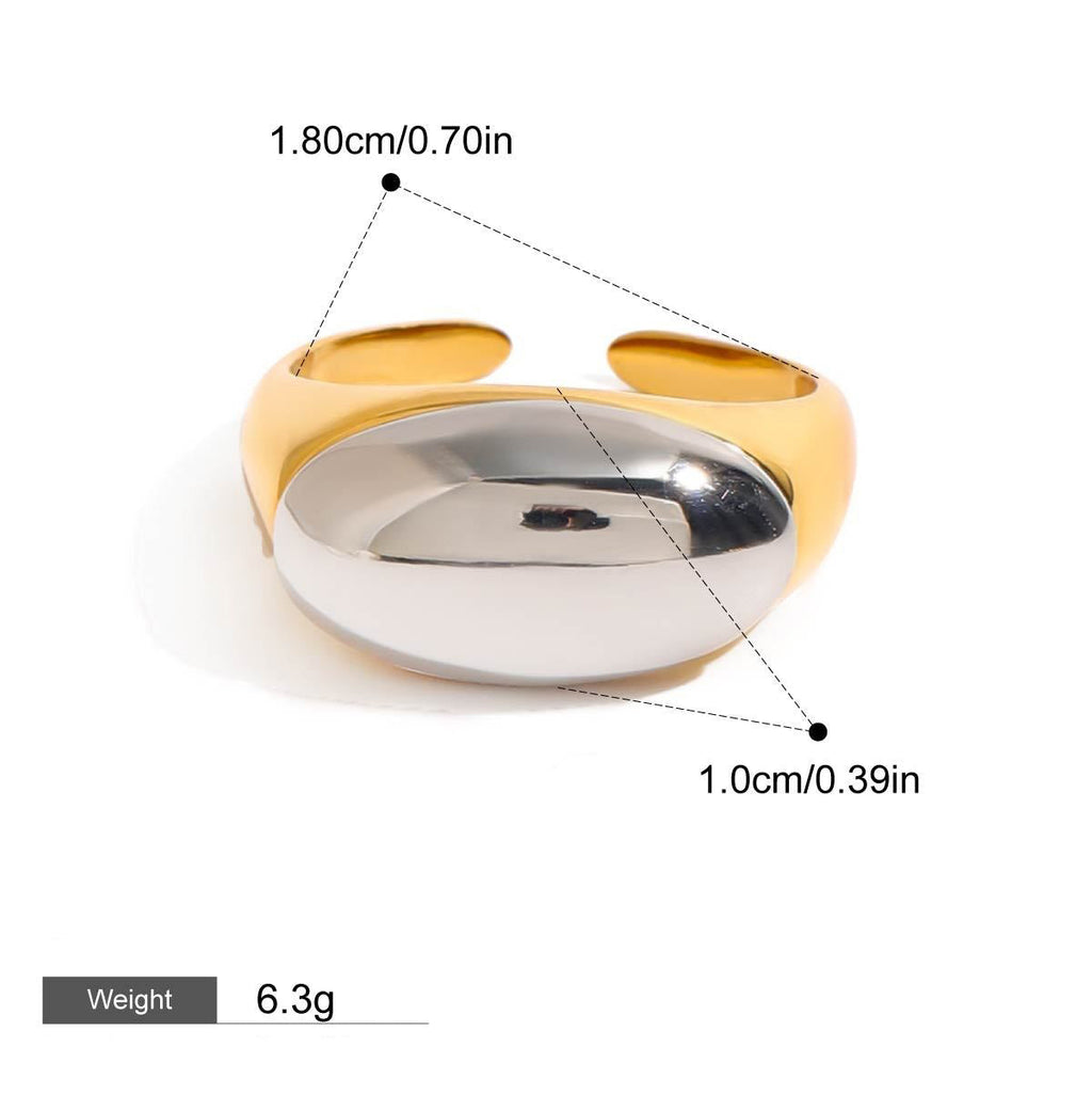 18K gold oval ring with gold and silver color matching design, simple and personalized ring Vera Lux
