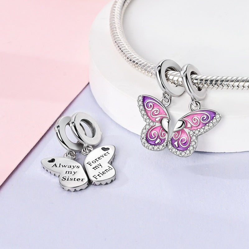 Sisterhood Friendship PendantSilverplated Beaded Heart Bestie Gift Vera Lux