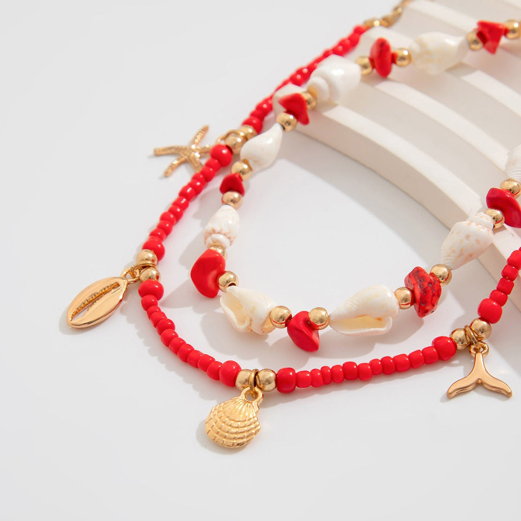 Ethnic Ocean Style Rice Bead Beach Round Water Drop Tassel Anklet Vera Lux
