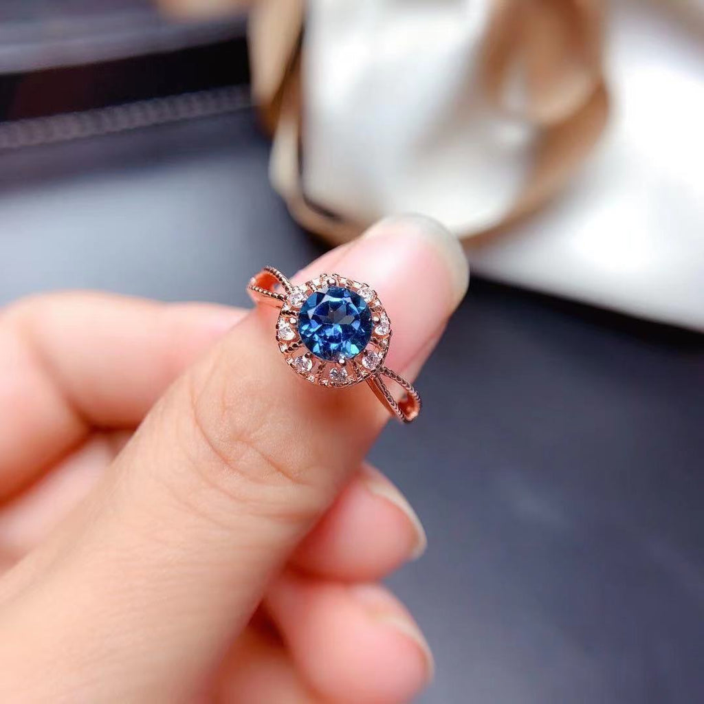 New Style Natural London Blue Topaz Open Ring For Women Vera Lux