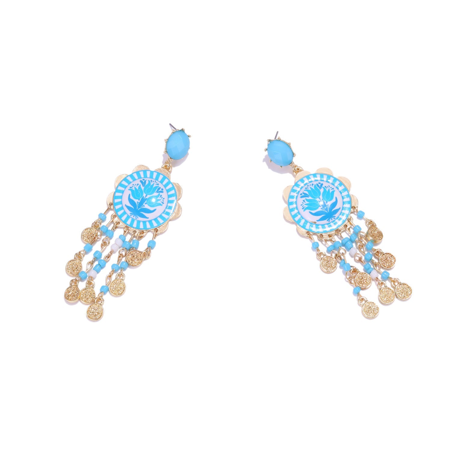 Womens Tulip-Print Tassel Casual Earrings Vera Lux