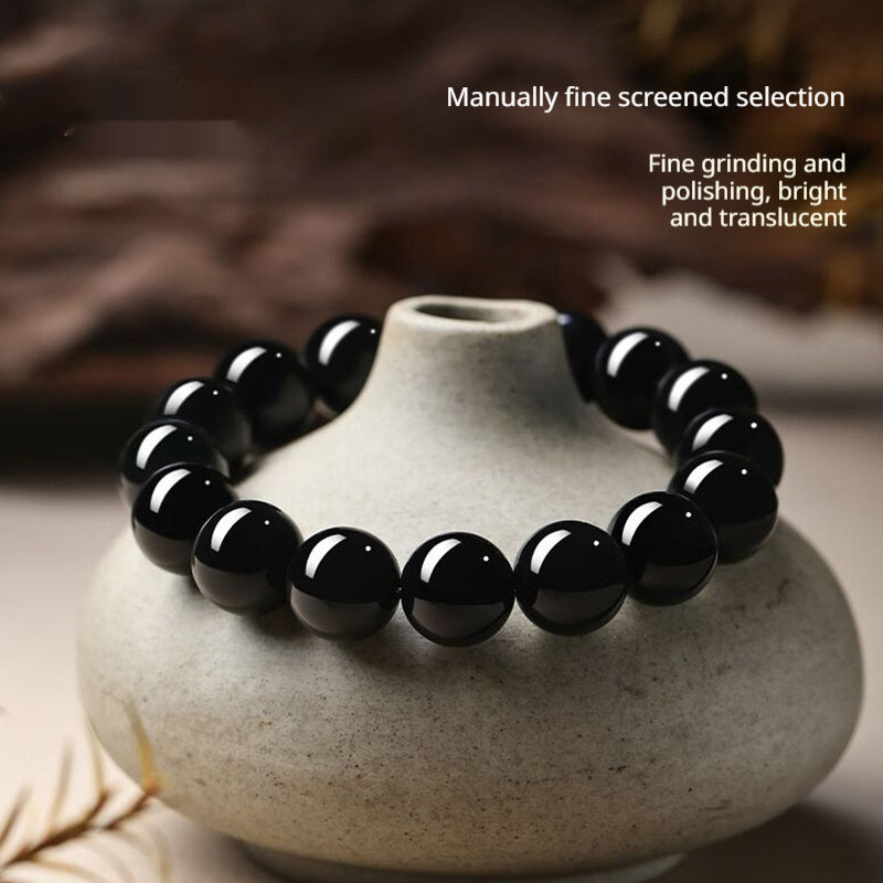 Natural Black Gold Obsidian Plain-Loop Bracelet Vera Lux