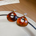 Vintage Maillard Style Wood & Resin Drop Earrings For Women, Gold Tone Twisted Knot Amber Resin Dangle Earrings, Retro Luxury Fashion Jewelry Vera Lux