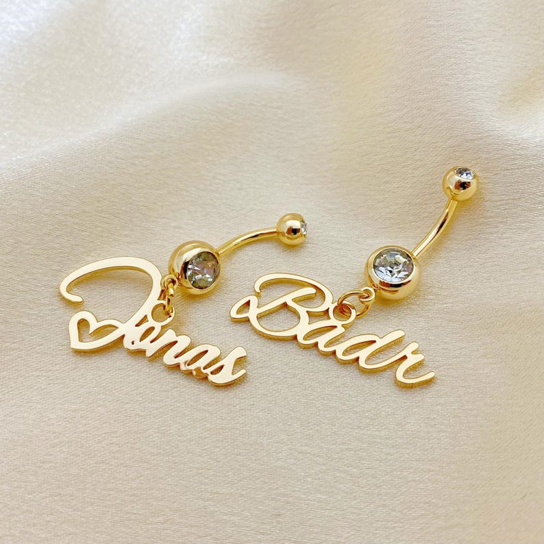 Custom Engraved Script Name Belly Ring Vera Lux
