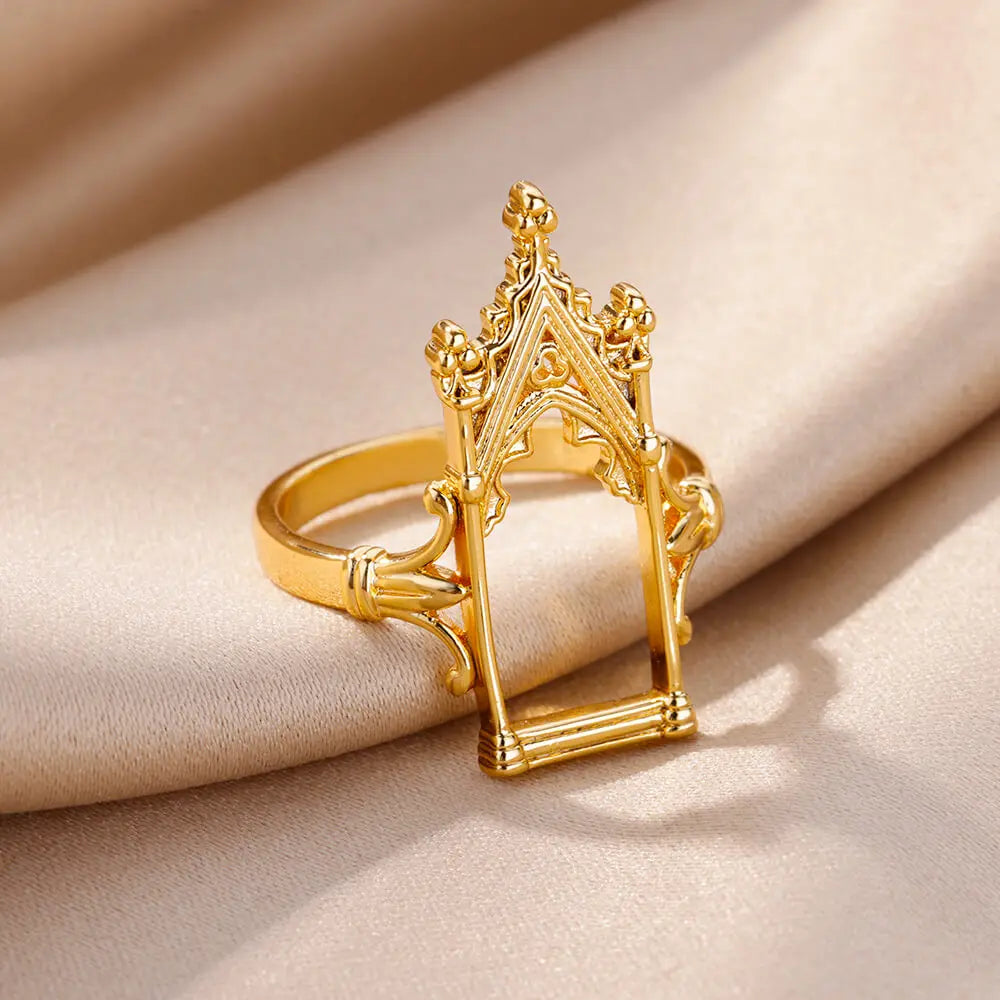 Stainless Steel Magic Mirror Rings For Women Gold Plated Aesthetic Wedding Ring Castle Flower Leaf Design Lighjt Luxury Jewelry Vera Lux