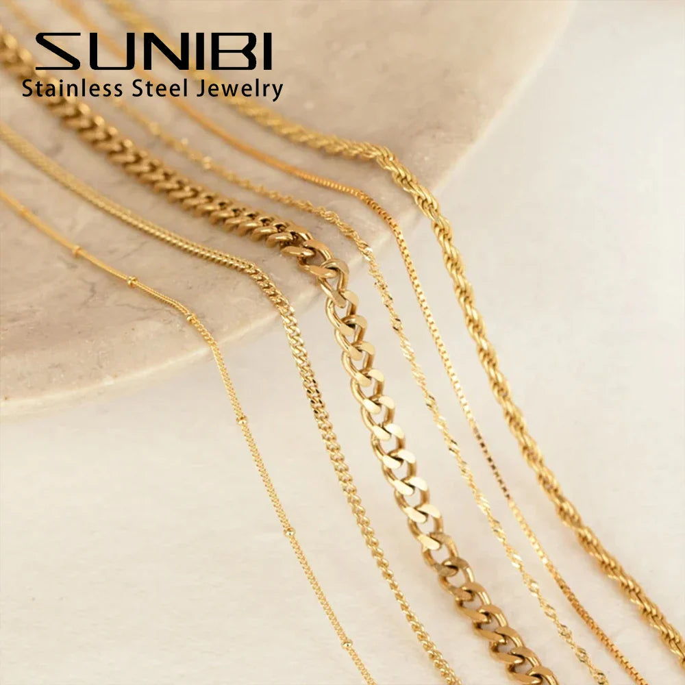 SUNIBI 316L Stainless Steel Chain Necklace for Women Gold Color Statement Choker Necklaces Do Not Fade Jewelry Wholesale Vera Lux