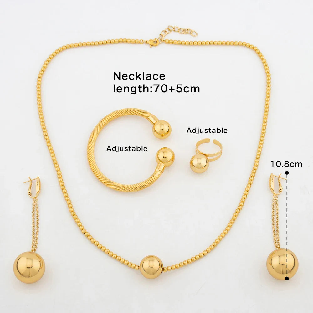 African Fashion 18K Gold Plated Jewelry Set Big Beads Earrings Chain Necklace Dubai Luxury Stud Earrings New Fashion Party Gift Vera Lux
