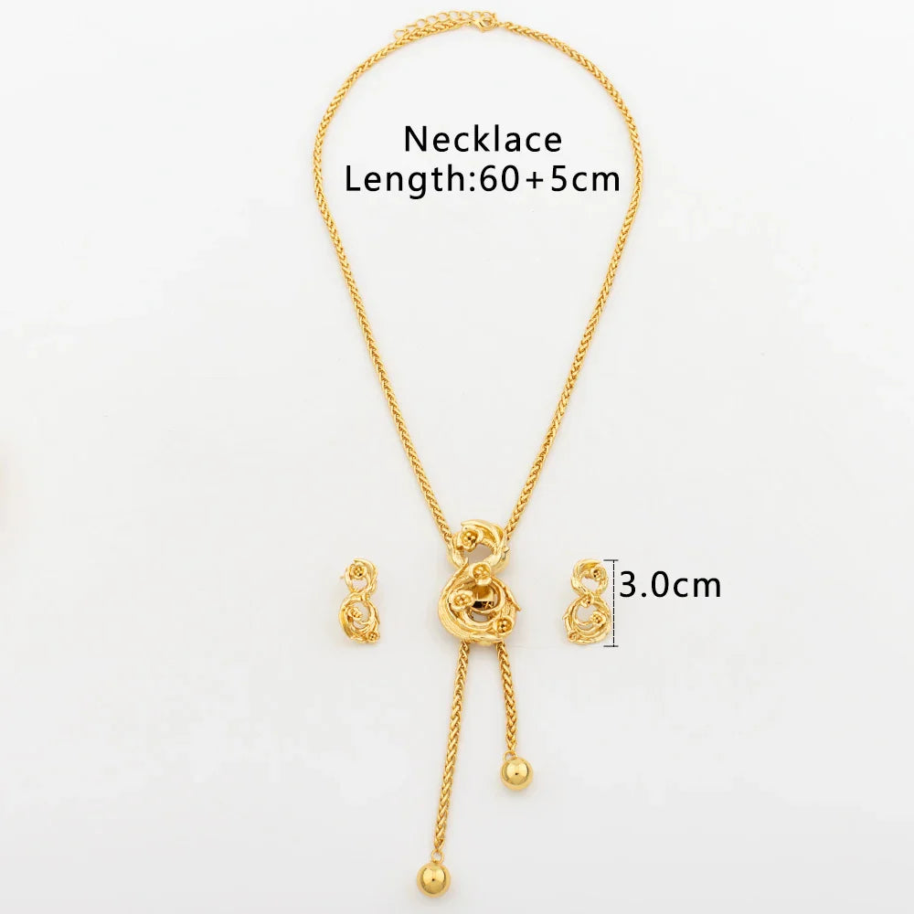 New Fashion Gold Plated Jewelry Set Pendant Dubai Italy Necklace Drop Earrings for Women Adjustable Chain Party Bohemia Jewelry Vera Lux