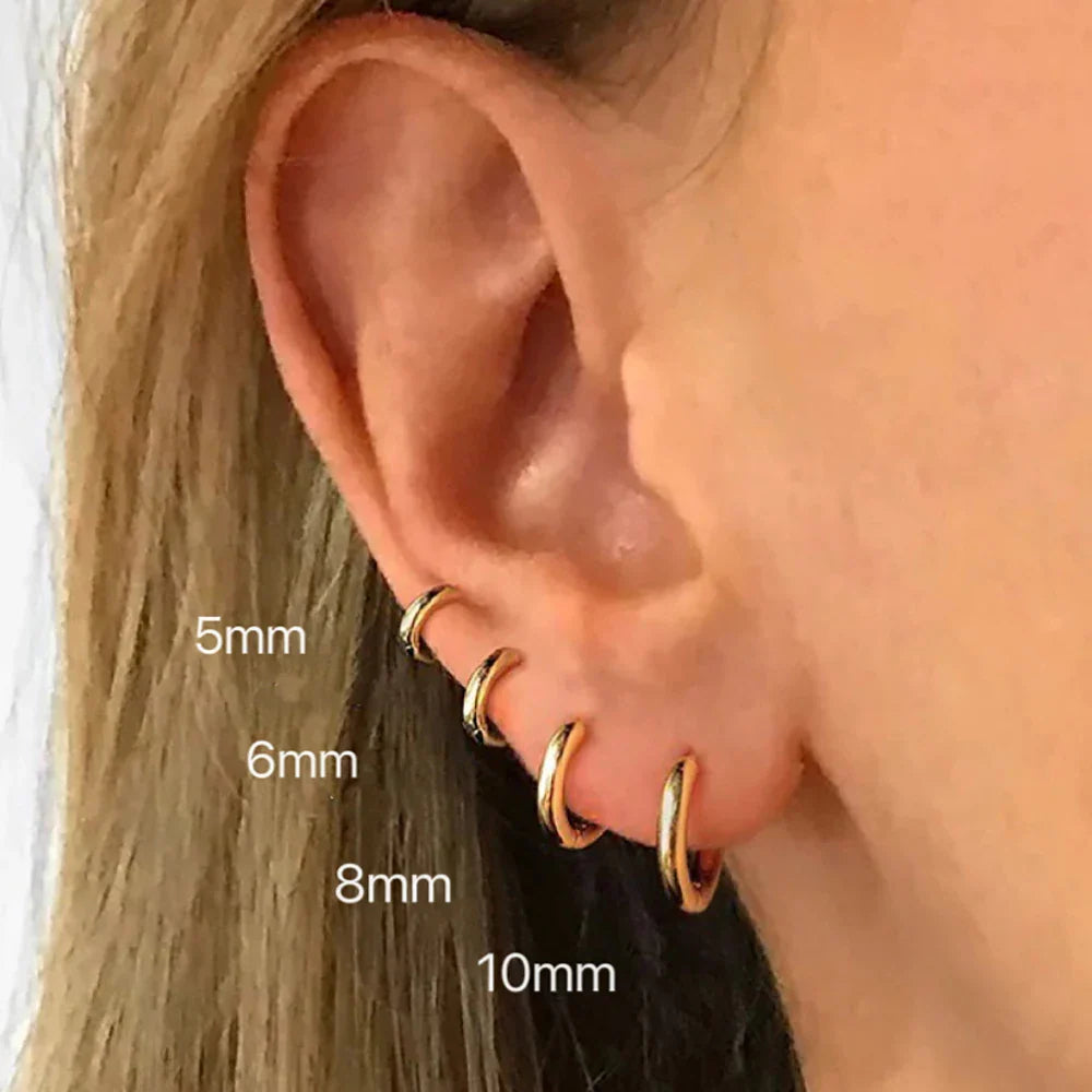 6-15mm Stainless Steel Earring Minimalist Classic Round Gold Color Earring for Women Men Tiny Huggie Hoop Rock  Jewelry Gift Vera Lux