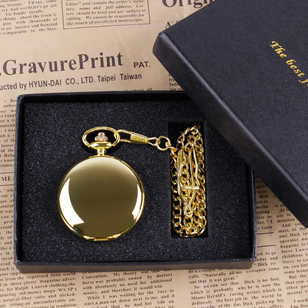 Luxury Gold Quartz Pocket Watch Gift Box Set For Family Fashion Casual Necklace Pendant Unisex Pocket&Fob Chain Watches with Box Vera Lux