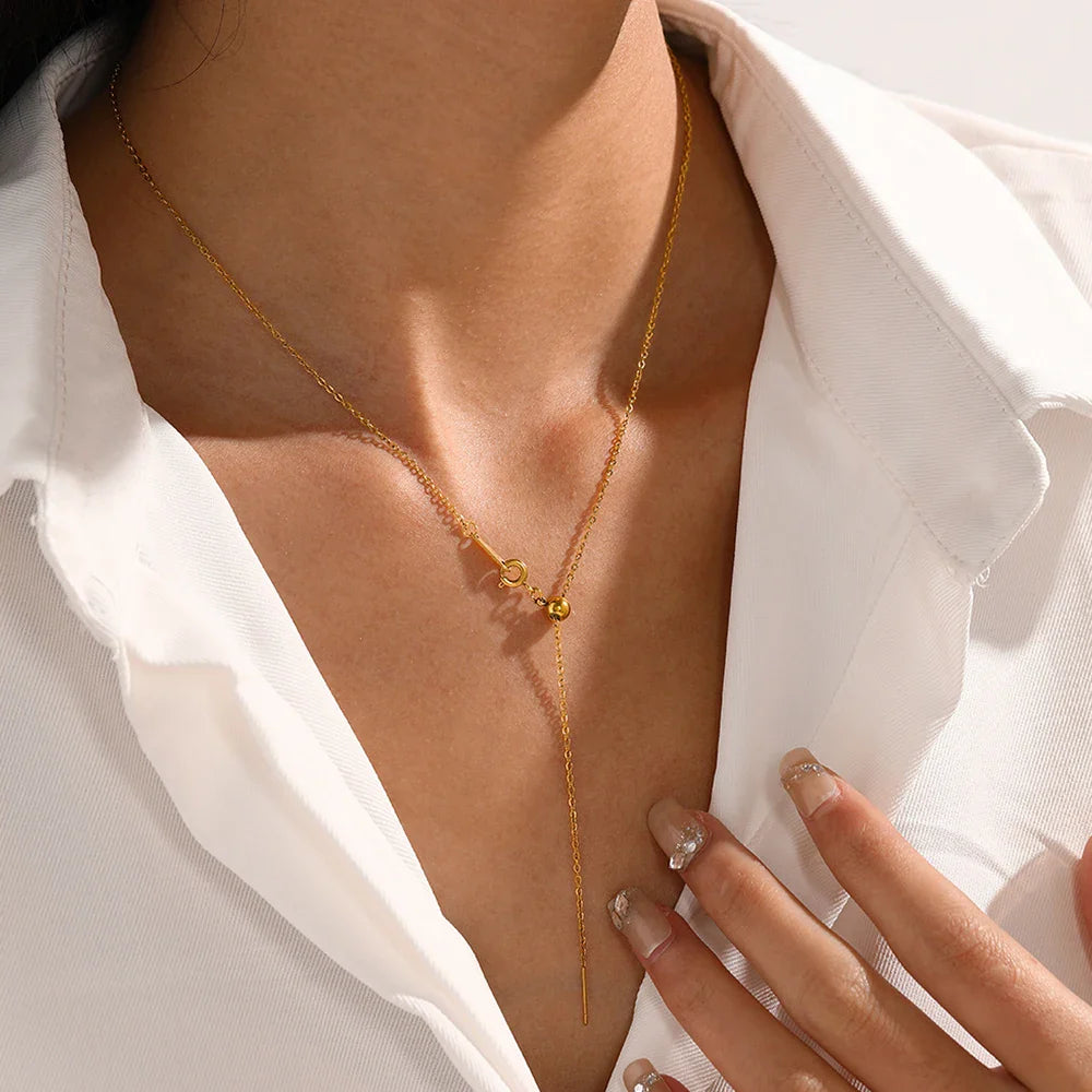 eManco Adjusta Long Layered Pendant Necklace  Stainless Steel Necklace Chocker Necklaces for Women Fashion Jewelry YX26925 Vera Lux