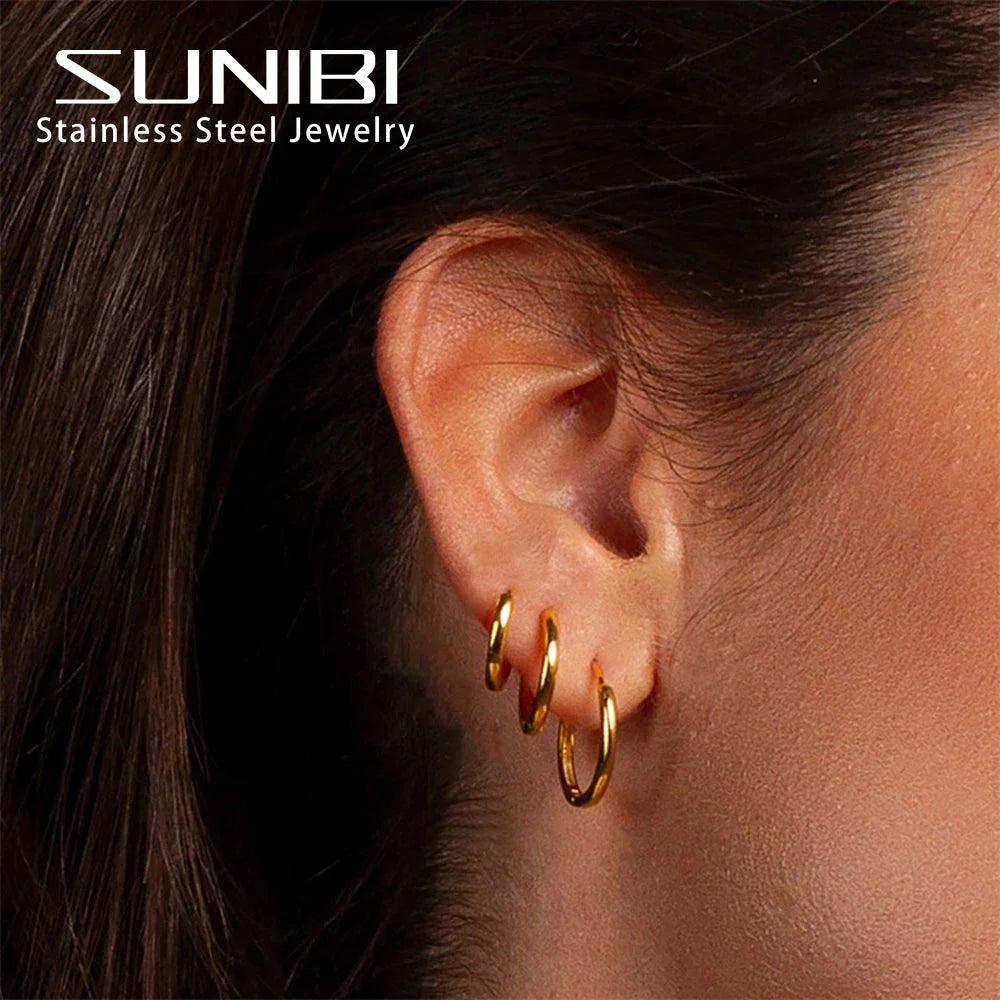 Retro Minimalism Stainless Steel Hoop Earrings for Woman Girls Gold Color Metal Circle Earring Party Gifts Simple Jewelry Vera Lux