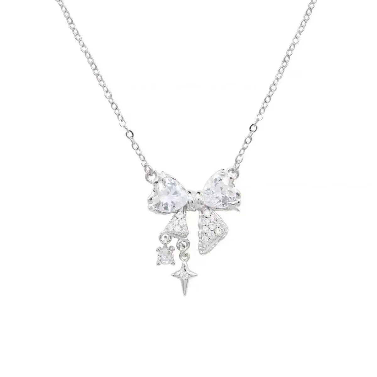 Sweet Pink Bow Necklace Ladies Fashion Sparkling Rhinestone Star Shape Pendant Clavicle Chain Delicate Wedding Accesories Vera Lux
